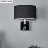Modern Oval Black Fabric Led Wall Sconce Light For Bedside