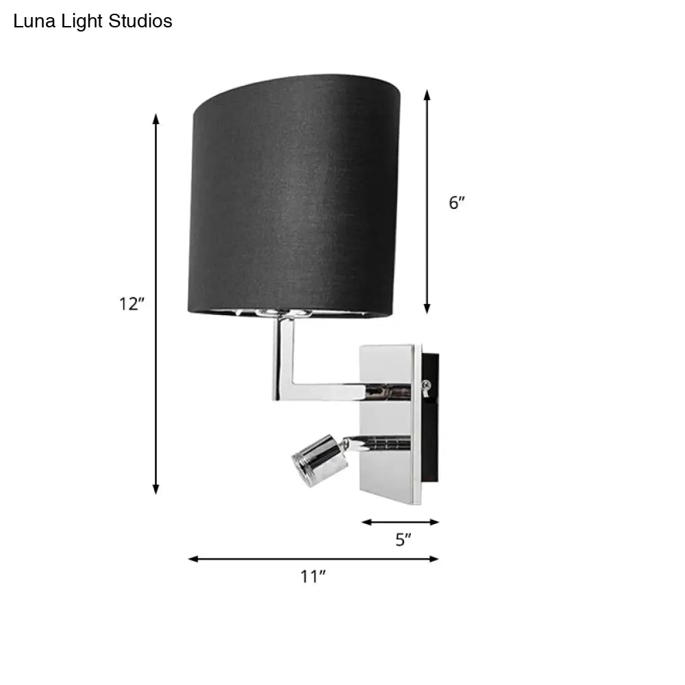 Modern Oval Black Fabric Led Wall Sconce Light For Bedside