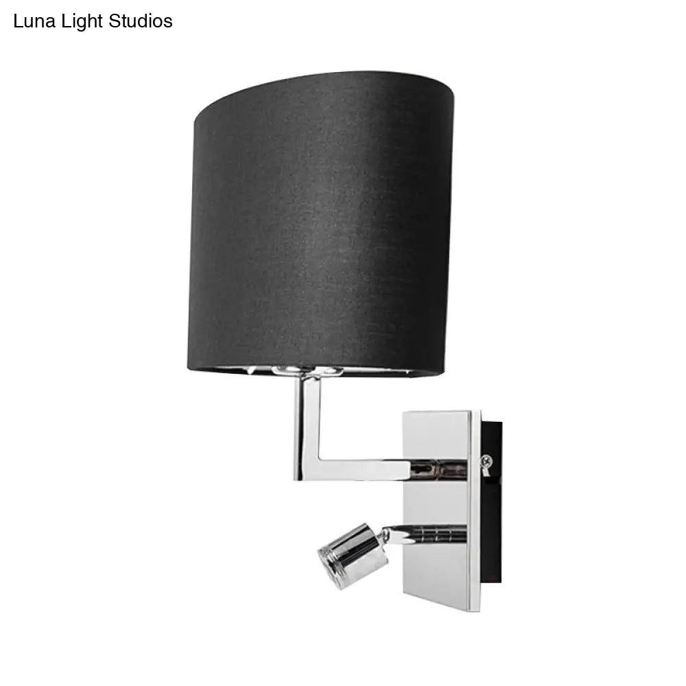 Modern Oval Black Fabric Led Wall Sconce Light For Bedside