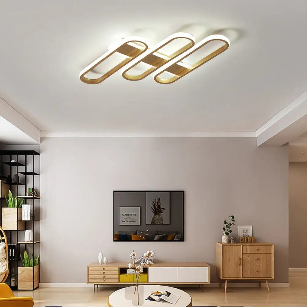 Modern Oval Led Gold Ceiling Lamp Acrylic Flush Mount Lighting In Warm/White Light - Ideal For