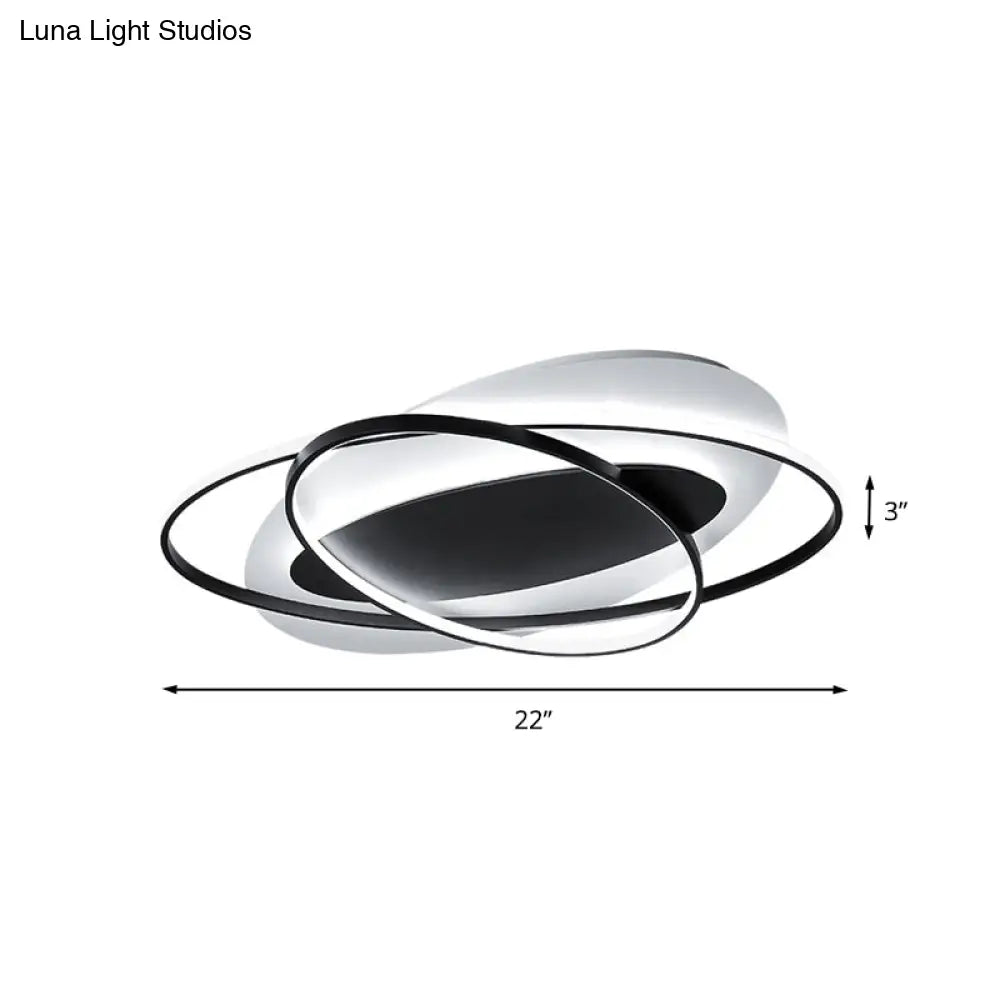 Modern Oval Ring Acrylic Flushmount Lighting In White/Black With Warm/White Led For Bedroom Ceiling