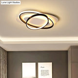 Modern Oval Ring Acrylic Flushmount Lighting In White/Black With Warm/White Led For Bedroom Ceiling