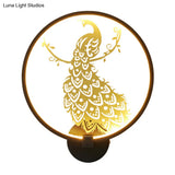 Modern Peacock Mural Wall Light: Black And Gold Aluminum Led Sconce For Living Room