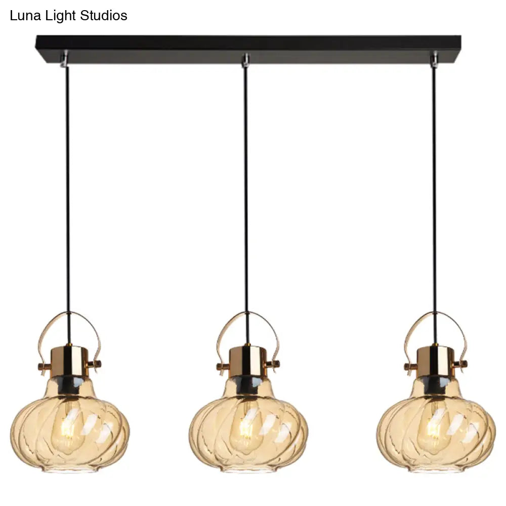 Modern Pendant Light Fixture - Stylish Down Lighting For Dining Room With Pumpkin Glass Shade
