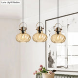 Modern Pendant Light Fixture - Stylish Down Lighting For Dining Room With Pumpkin Glass Shade