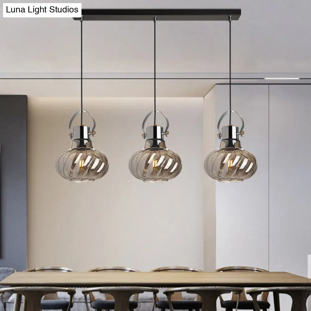Modern Pendant Light Fixture - Stylish Down Lighting For Dining Room With Pumpkin Glass Shade