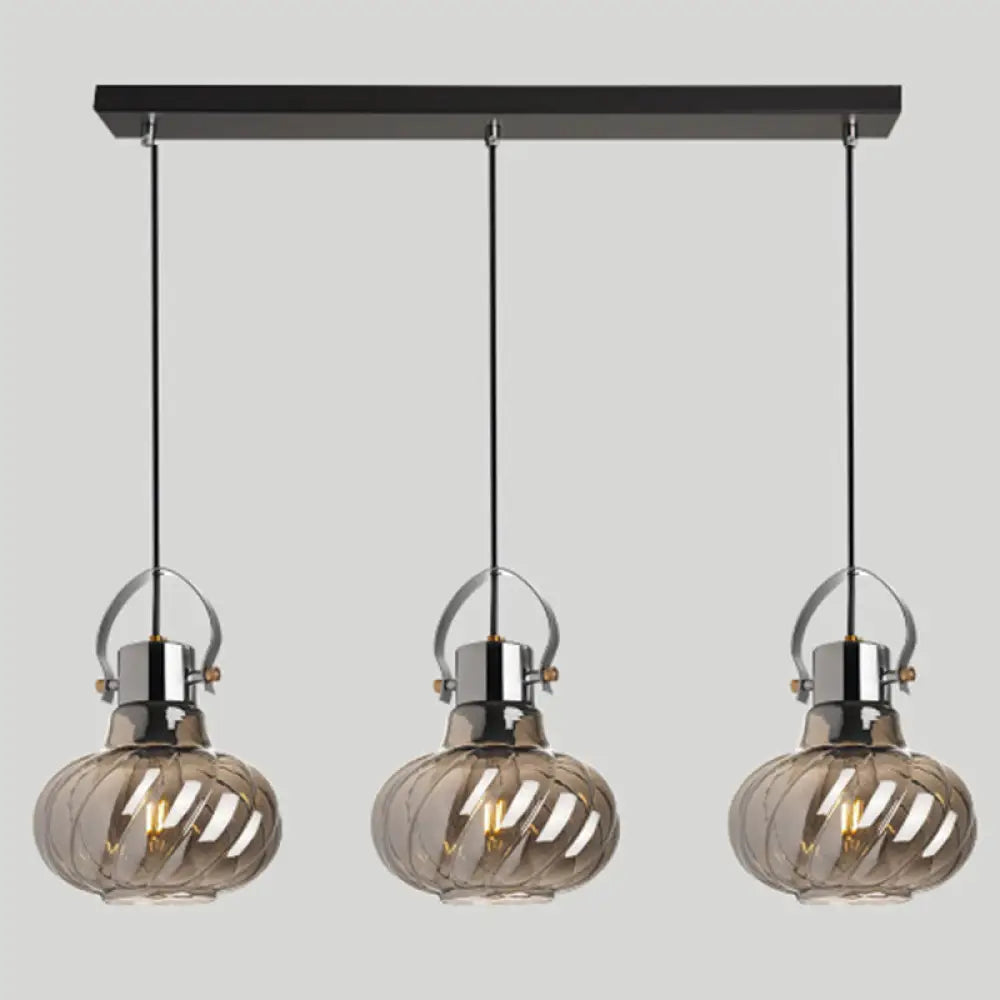 Modern Pendant Light Fixture - Stylish Down Lighting For Dining Room With Pumpkin Glass Shade Smoke