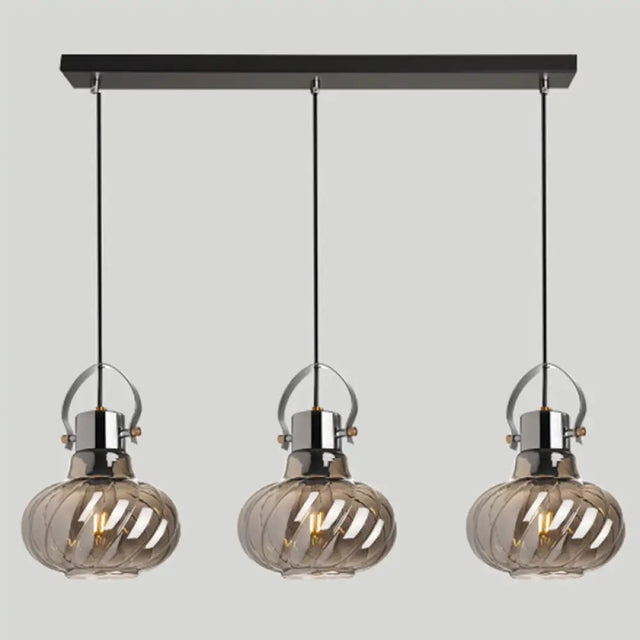 Modern Pendant Light Fixture - Stylish Down Lighting For Dining Room With Pumpkin Glass Shade Smoke