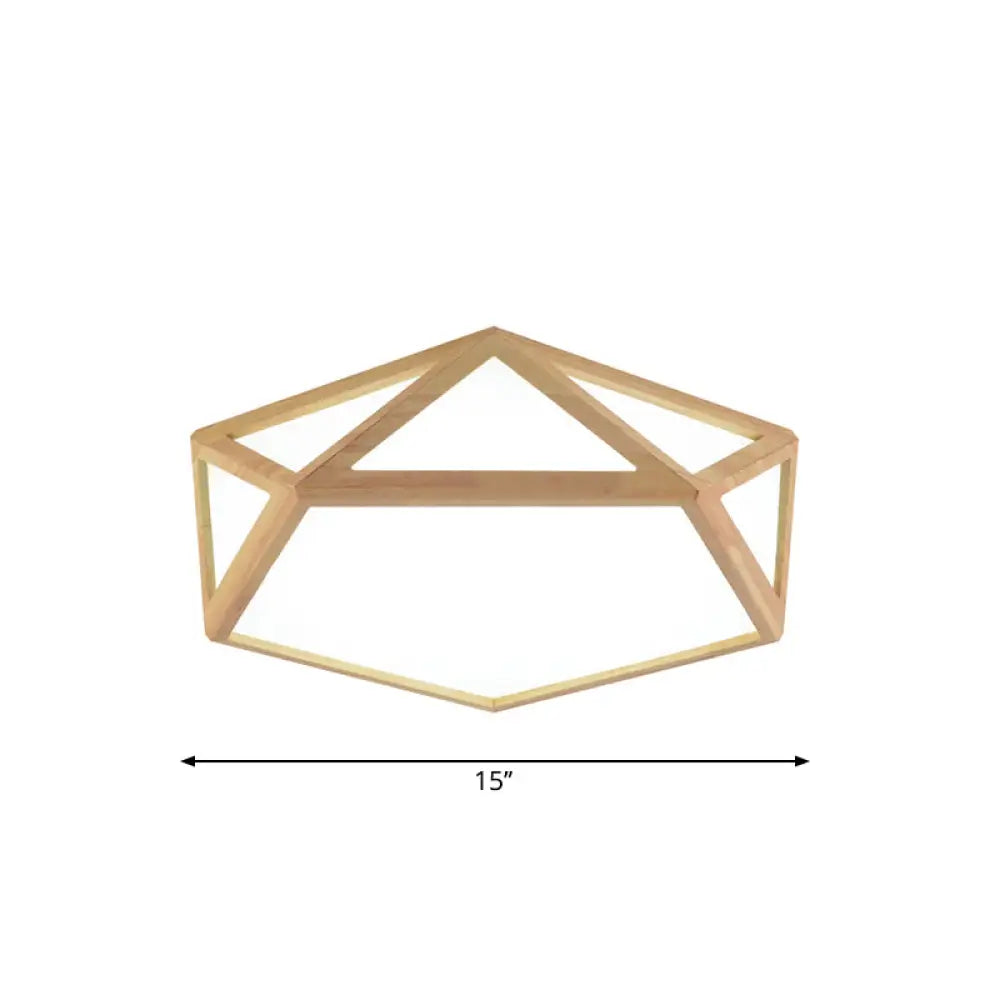 Modern Pentagon Flush Mount Acrylic Led Ceiling Lamp In Wood - 15/19/27 Diameter Warm/White Light