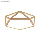 Modern Pentagon Flush Mount Acrylic Led Ceiling Lamp In Wood - 15’/19’/27’ Diameter Warm/White Light