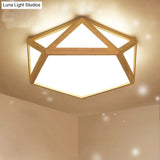 Modern Pentagon Flush Mount Acrylic Led Ceiling Lamp In Wood - 15/19/27 Diameter Warm/White Light /
