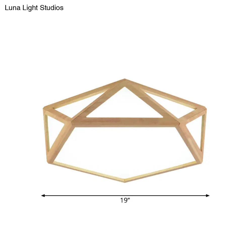 Modern Pentagon Flush Mount Acrylic Led Ceiling Lamp In Wood - 15’/19’/27’ Diameter Warm/White Light