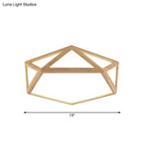 Modern Pentagon Flush Mount Acrylic Led Ceiling Lamp In Wood - 15’/19’/27’ Diameter Warm/White Light