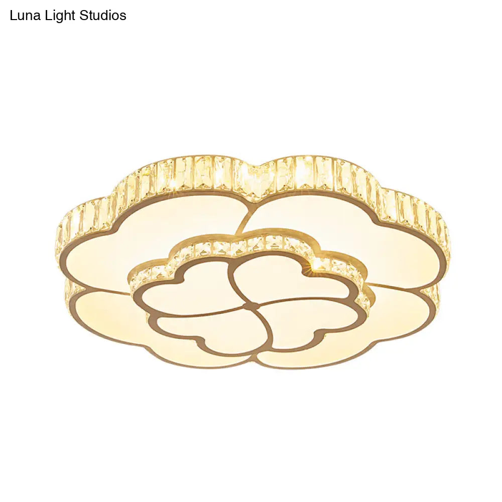 Modern Petal Crystal Led Flush Ceiling Light In White - 19.5’/23.5’/31.5’ For Bedroom