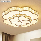 Modern Petal Crystal Led Flush Ceiling Light In White - 19.5’/23.5’/31.5’ For Bedroom