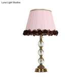 Modern Pink Bedside Table Lamp With Tapered Fabric Shade