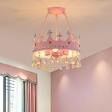 Modern Pink Crystal Semi Mount Ceiling Light Fixture With 3/5 Lights Crown Design For Bedroom -
