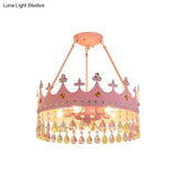 Modern Pink Crystal Semi Mount Ceiling Light Fixture With 3/5 Lights Crown Design For Bedroom -