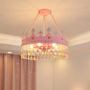 Modern Pink Crystal Semi Mount Ceiling Light Fixture With 3/5 Lights Crown Design For Bedroom -