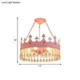 Modern Pink Crystal Semi Mount Ceiling Light Fixture With 3/5 Lights Crown Design For Bedroom -