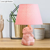 Modern Pink Elephant Nightstand Lamp: Single Head Porcelain Table Light With Fabric Shade For