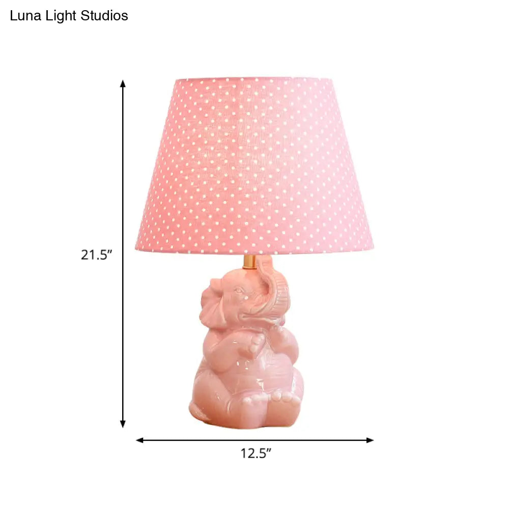 Modern Pink Elephant Nightstand Lamp: Single Head Porcelain Table Light With Fabric Shade For