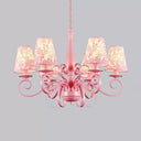 Modern Pink Fabric Chandelier With Tapered Shades - 6 Lights Pendant For Study Room / Flower