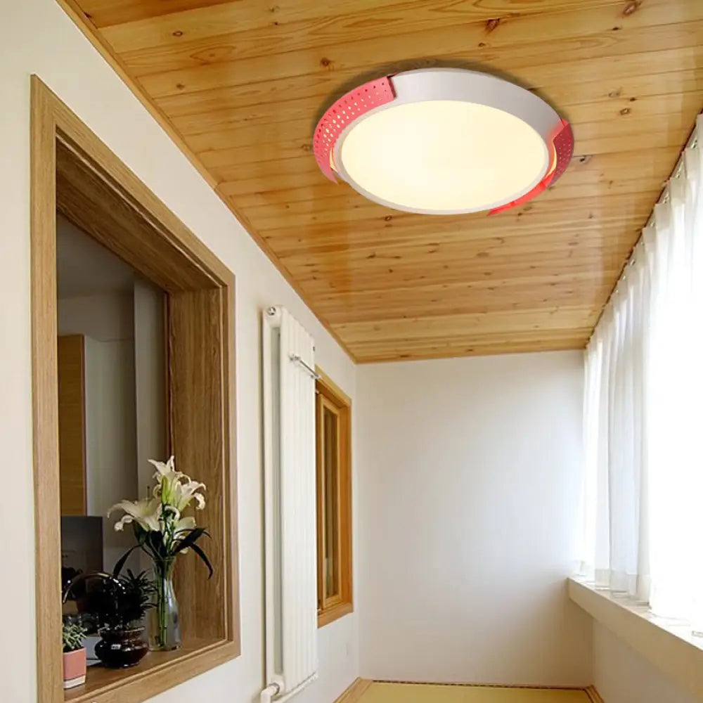 Modern Pink/Gold Hollow Metal Ceiling Fixture - 16’/19.5’ Round Flush Mount Light For Bedroom