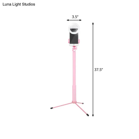 Modern Pink Mirror Mobile Phone Holder With Led Fill Lamp & Circular Metal Shade