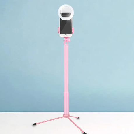 Modern Pink Mirror Mobile Phone Holder With Led Fill Lamp & Circular Metal Shade / Usb