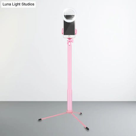 Modern Pink Mirror Mobile Phone Holder With Led Fill Lamp & Circular Metal Shade