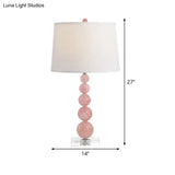 Modern Pink Nightstand Lamp: Barrel-Shaped Reading Light With Fabric Shade