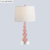 Modern Pink Nightstand Lamp: Barrel-Shaped Reading Light With Fabric Shade