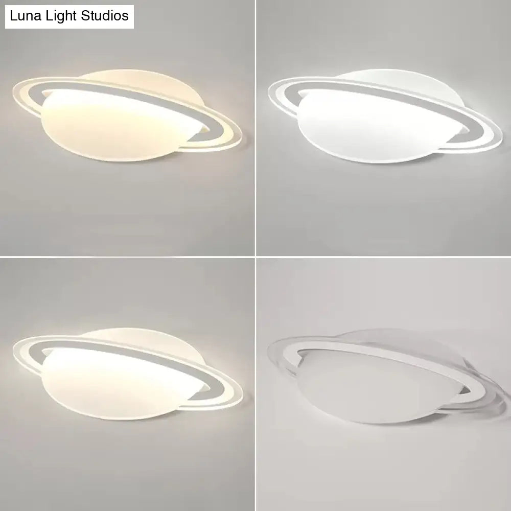 Modern Planet Shaped Ceiling Mount Light In White For Boys Bedroom