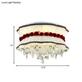 Modern Pleated Fabric Bouquet Flush Mount Led Ceiling Light In Beige With Red Rose Accent And