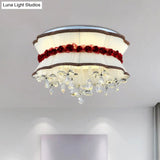 Modern Pleated Fabric Bouquet Flush Mount Led Ceiling Light In Beige With Red Rose Accent And