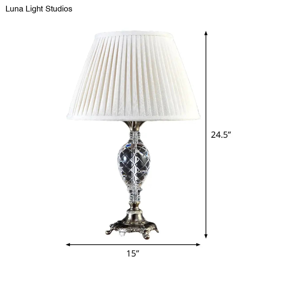 Modern Pleated Fabric Desk Lamp: White Task Light With Bronze Metal Base