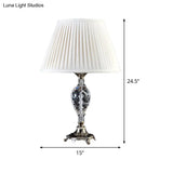 Modern Pleated Fabric Desk Lamp: White Task Light With Bronze Metal Base