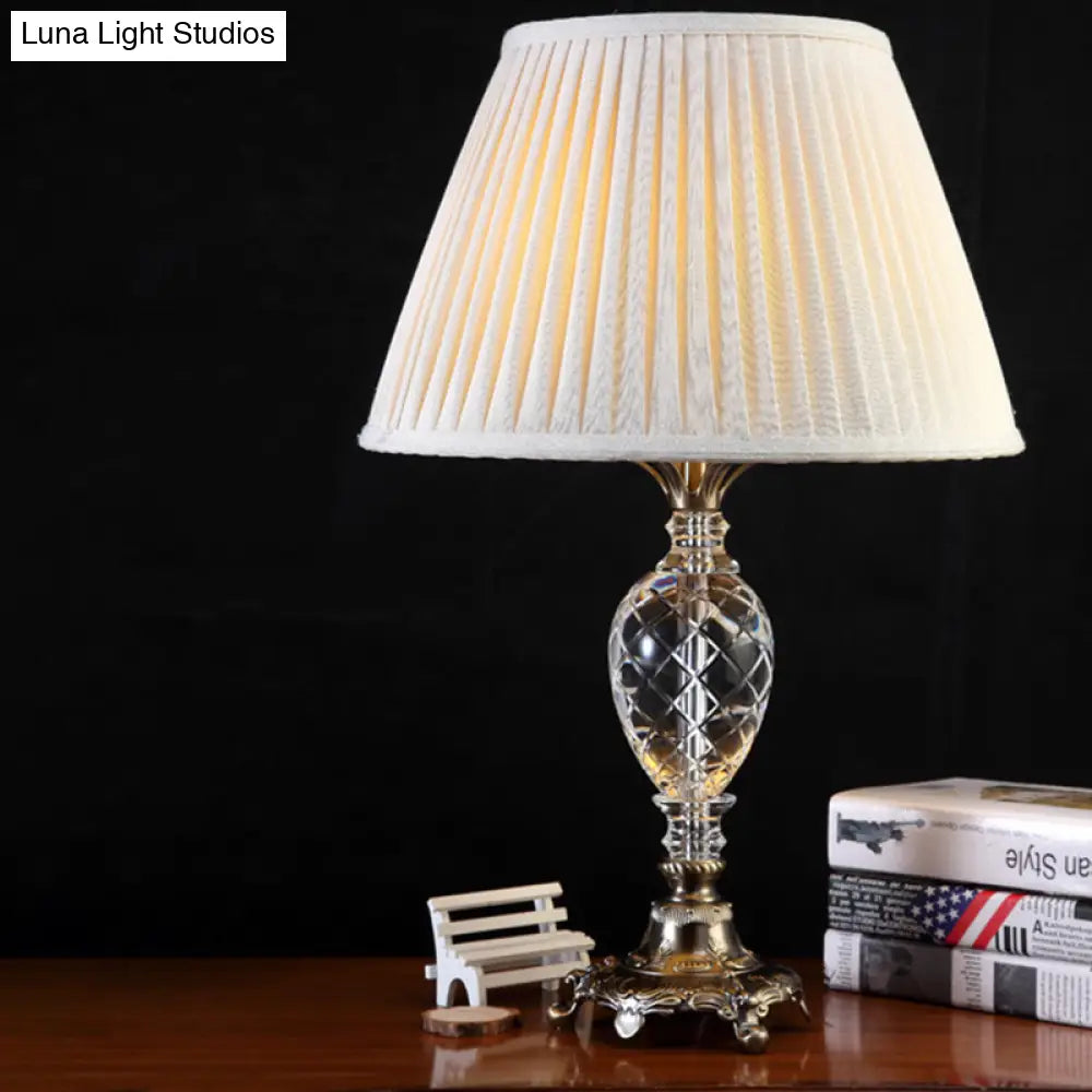 Modern Pleated Fabric Desk Lamp: White Task Light With Bronze Metal Base