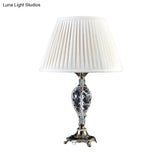 Modern Pleated Fabric Desk Lamp: White Task Light With Bronze Metal Base