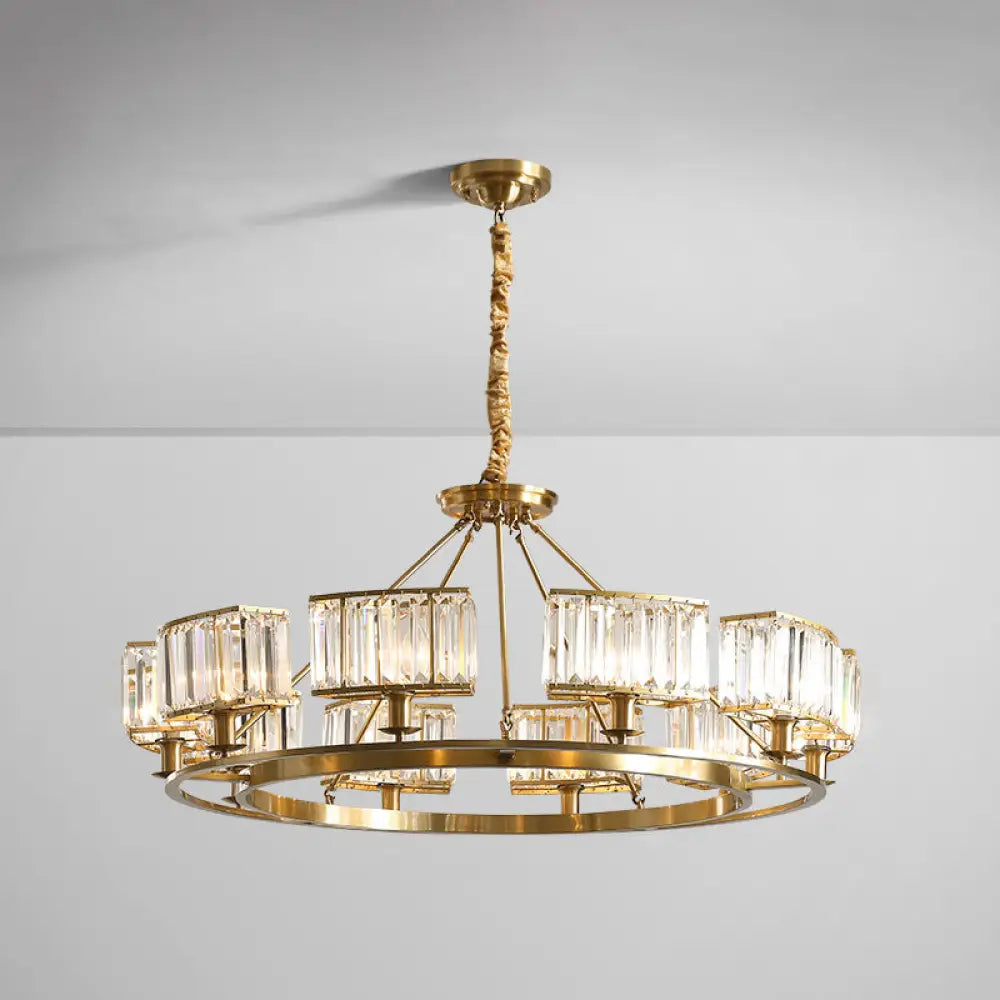 Modern Polished Brass Chandelier With Adjustable 15 Cord And Clear Crystal Pendant 10 / Gold