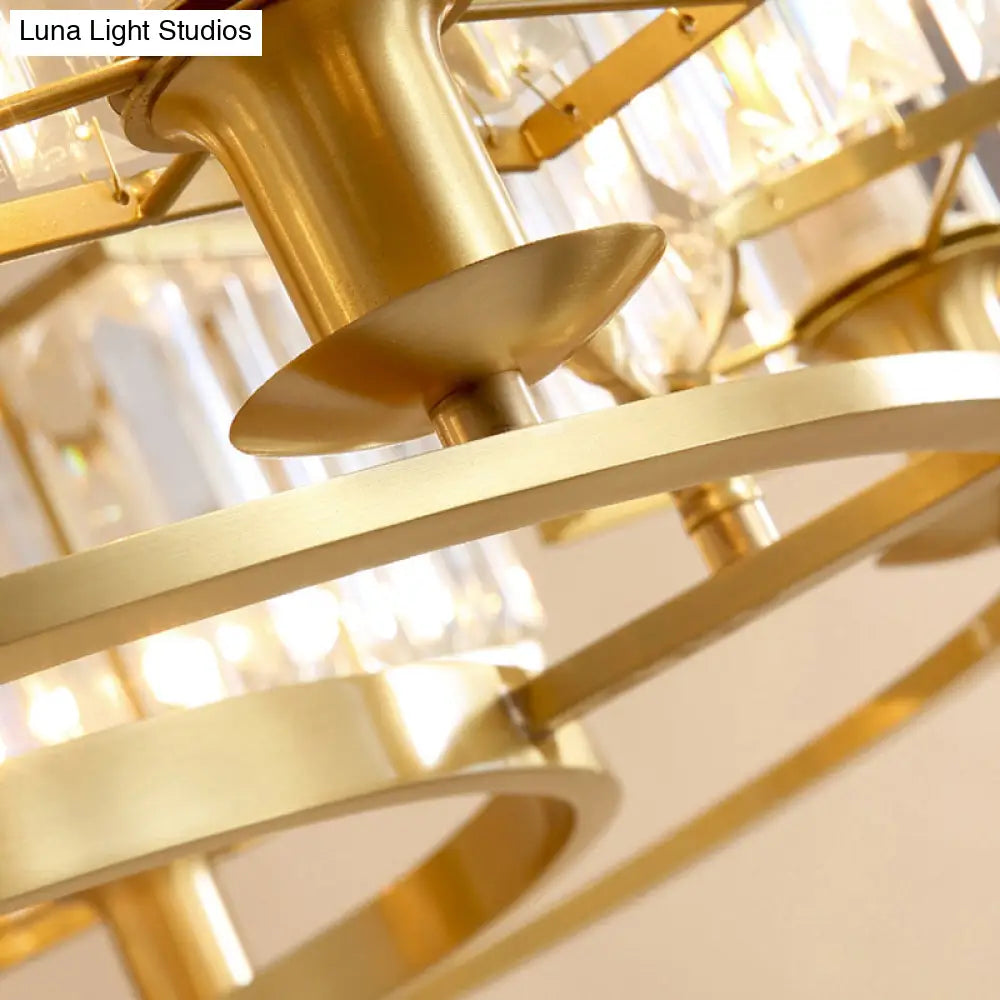 Modern Polished Brass Chandelier With Adjustable 15 Cord And Clear Crystal Pendant