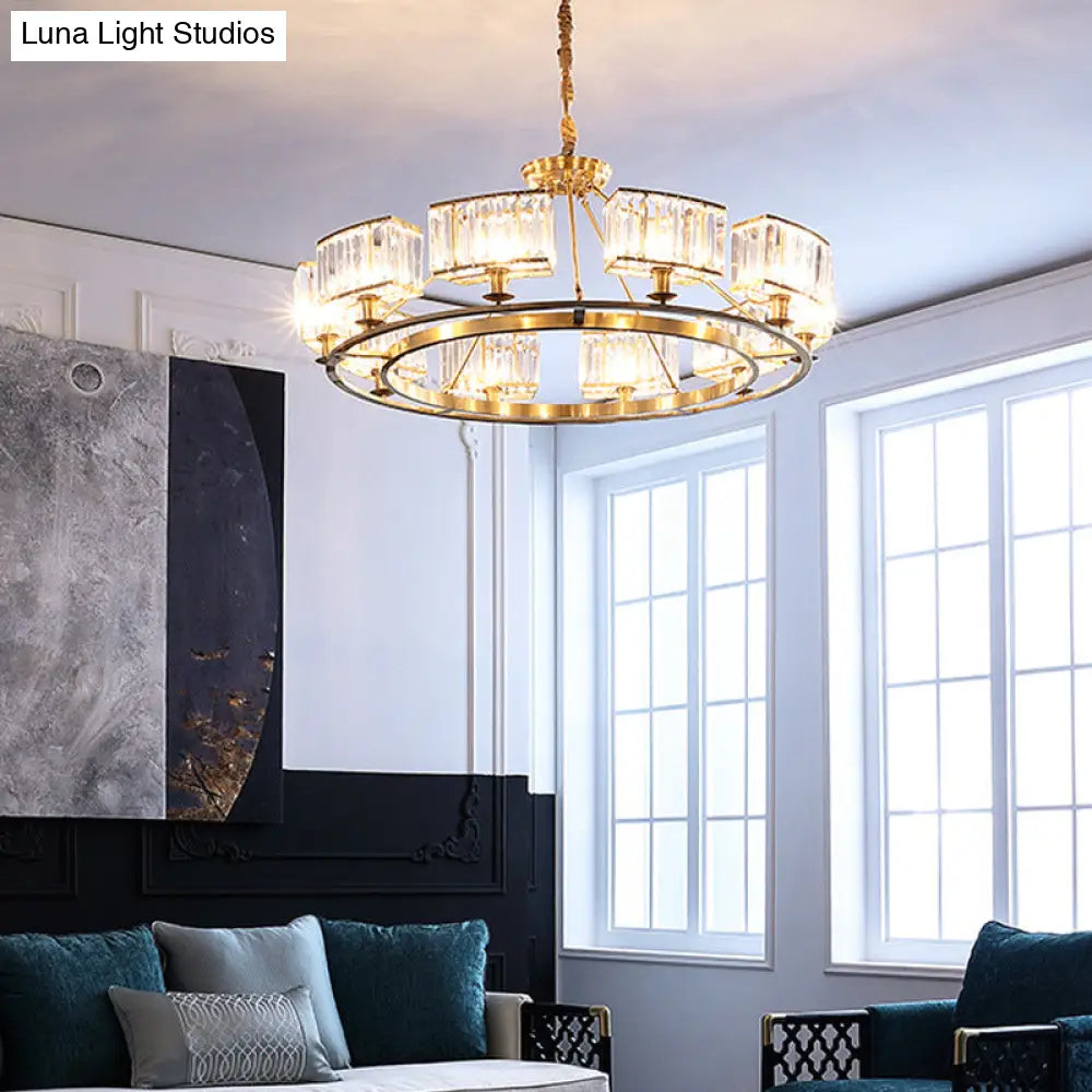 Modern Polished Brass Chandelier With Adjustable 15 Cord And Clear Crystal Pendant