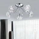 Modern Polished Chrome Crystal Blossom Chandelier - Semi Flush 5-Head Ceiling Mount