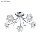 Modern Polished Chrome Crystal Blossom Chandelier - Semi Flush 5-Head Ceiling Mount