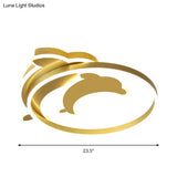 Modern Polished Gold Led Ceiling Lamp For Kids Bedroom - Cloud Circle And Windmill Shape