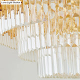 Modern Prism Block Chandelier - Multi-Light Crystal And Metal Lamp In Brass Finish