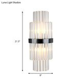 Modern Prism Crystal Wall Mount Lamp With 2 Tiers Bulbs And Black Half-Cylinder Shade