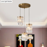 Modern Prismatic Crystal Hanging Light With 2 Layers 3 Lights Gold Pendant Design - Linear/Round