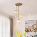 Modern Prismatic Crystal Hanging Light With 2 Layers 3 Lights Gold Pendant Design - Linear/Round
